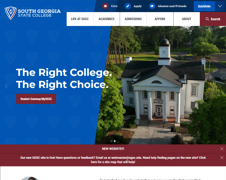 South Georgia State College web interface